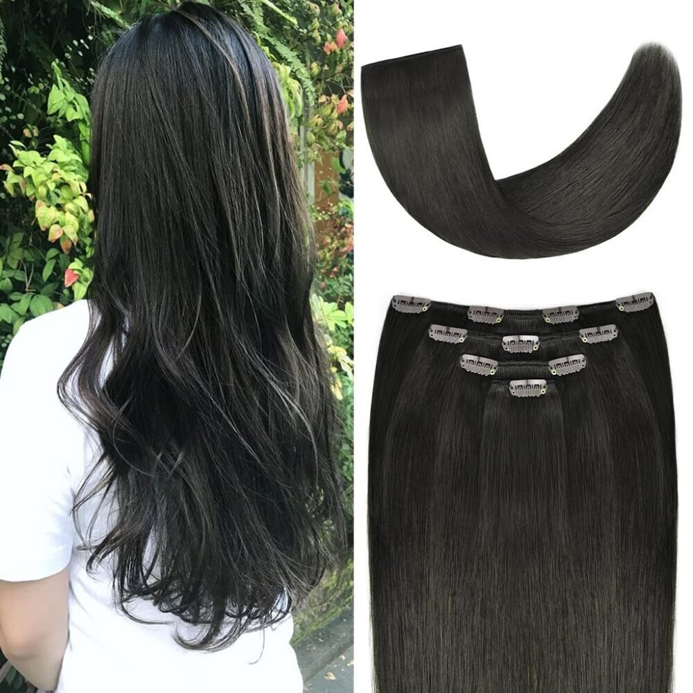 Remy Human Hair Extensions 12 Inch Straight Clip In 4pcs Natural Black Women
